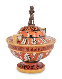 An English Neoclassical Orange-Ground Porcelain Potpourri Bowl and Cover