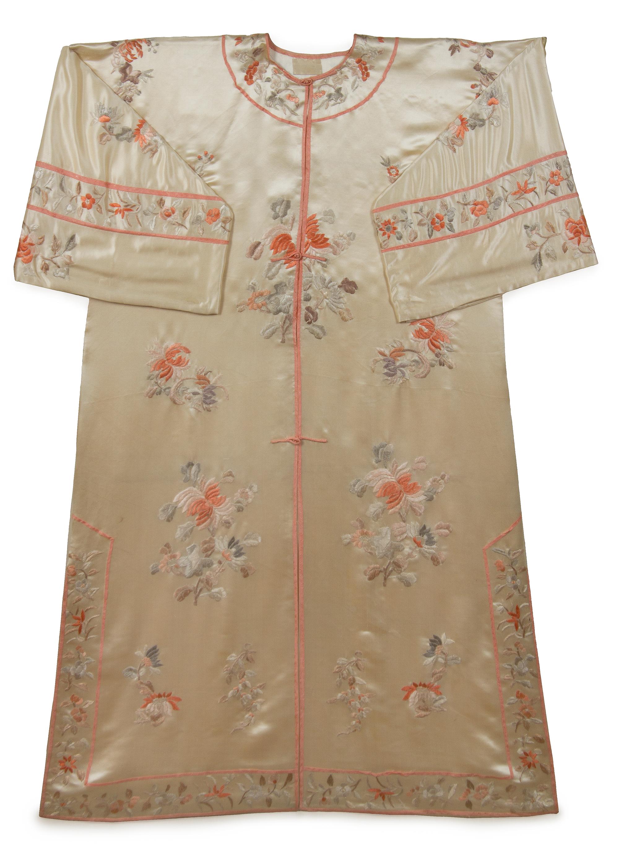 A Chinese Embroidered Silk Lady's Robe Length 41 3/4 inches.