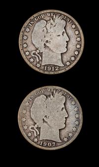 Two United States Barber Half-Dollar Coins — 1907-D & 1912-D