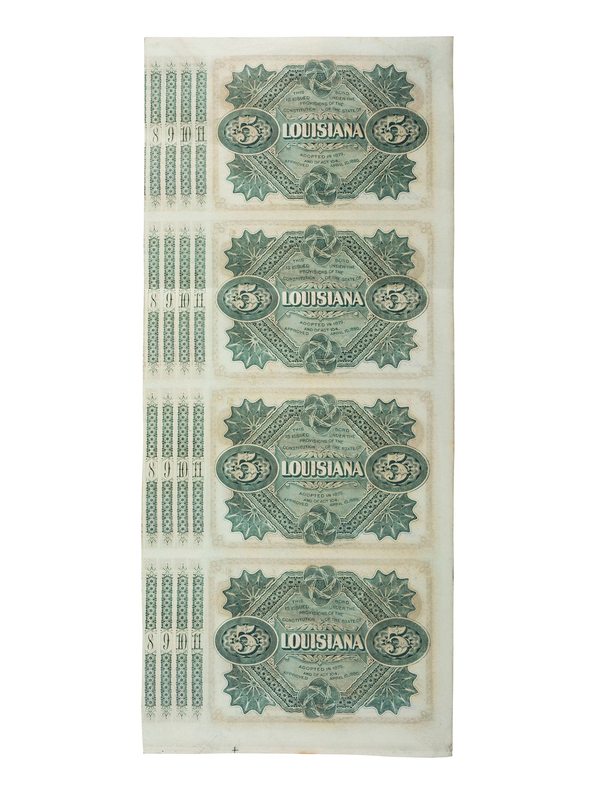[GENERAL AMERICANA]. World's Columbian Exposition group of tickets and State of Louisiana $5 dollar bonds.