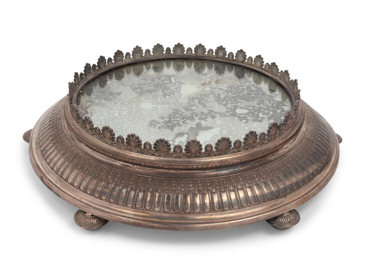 A Silvered Metal and Mirrored Table Plateau
