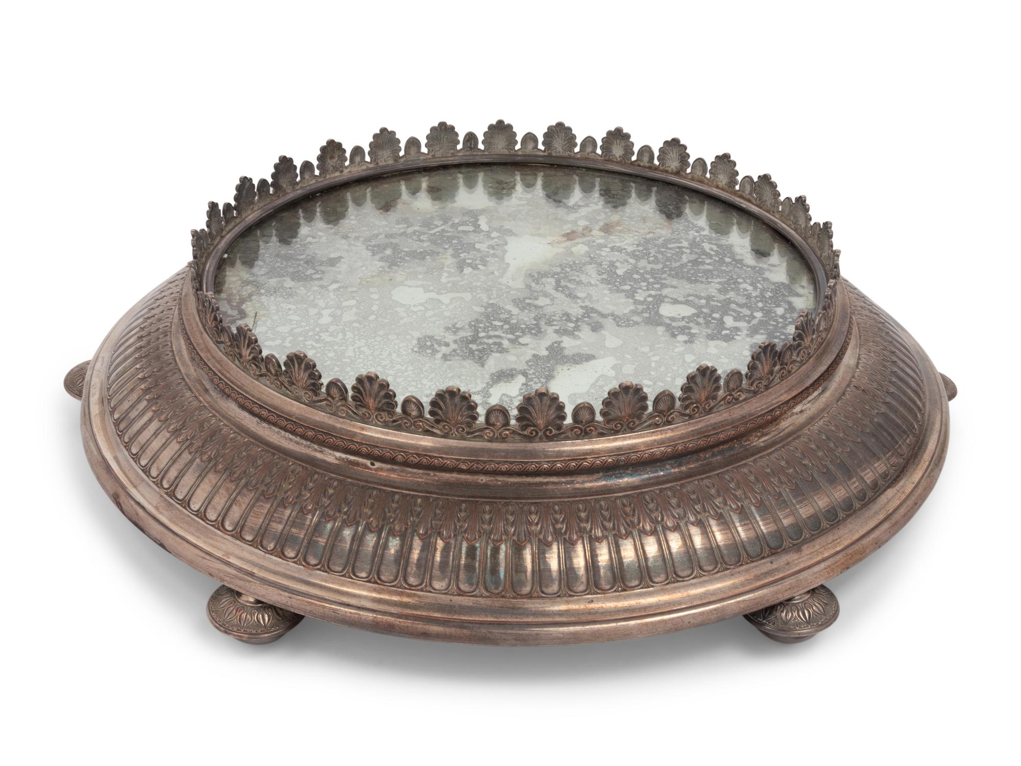 A Silvered Metal and Mirrored Table Plateau