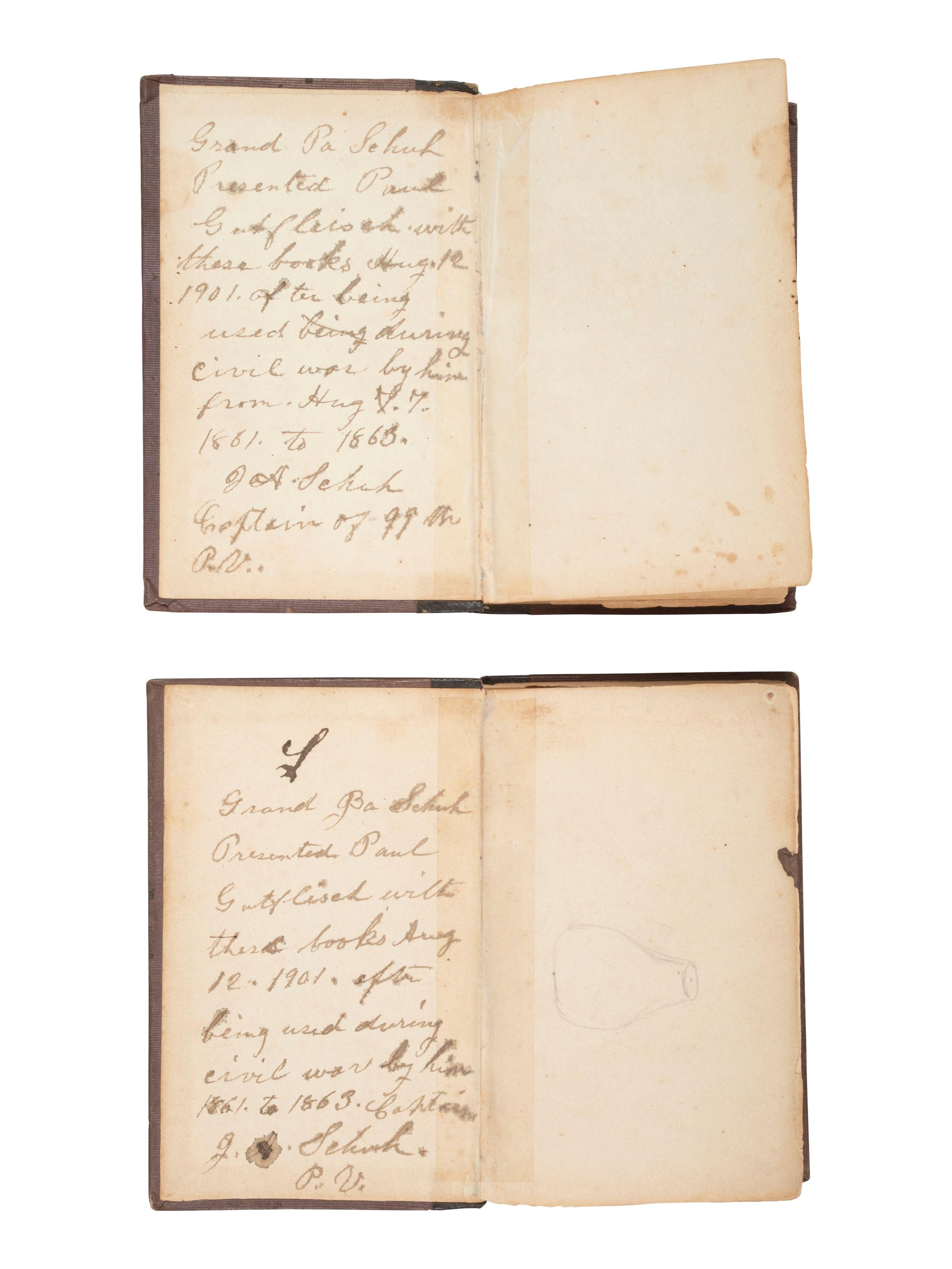 [CIVIL WAR]. Capt. Adam Schuh, 99th PA Volunteers. 3 volumes incl. Hardee's Rifle & Light Infantry Tactics.