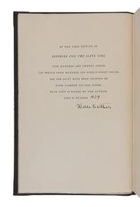 CATHER, Willa (1873-1947). Sapphira and the Slave Girl . New York: Alfred A. Knopf, 1940.