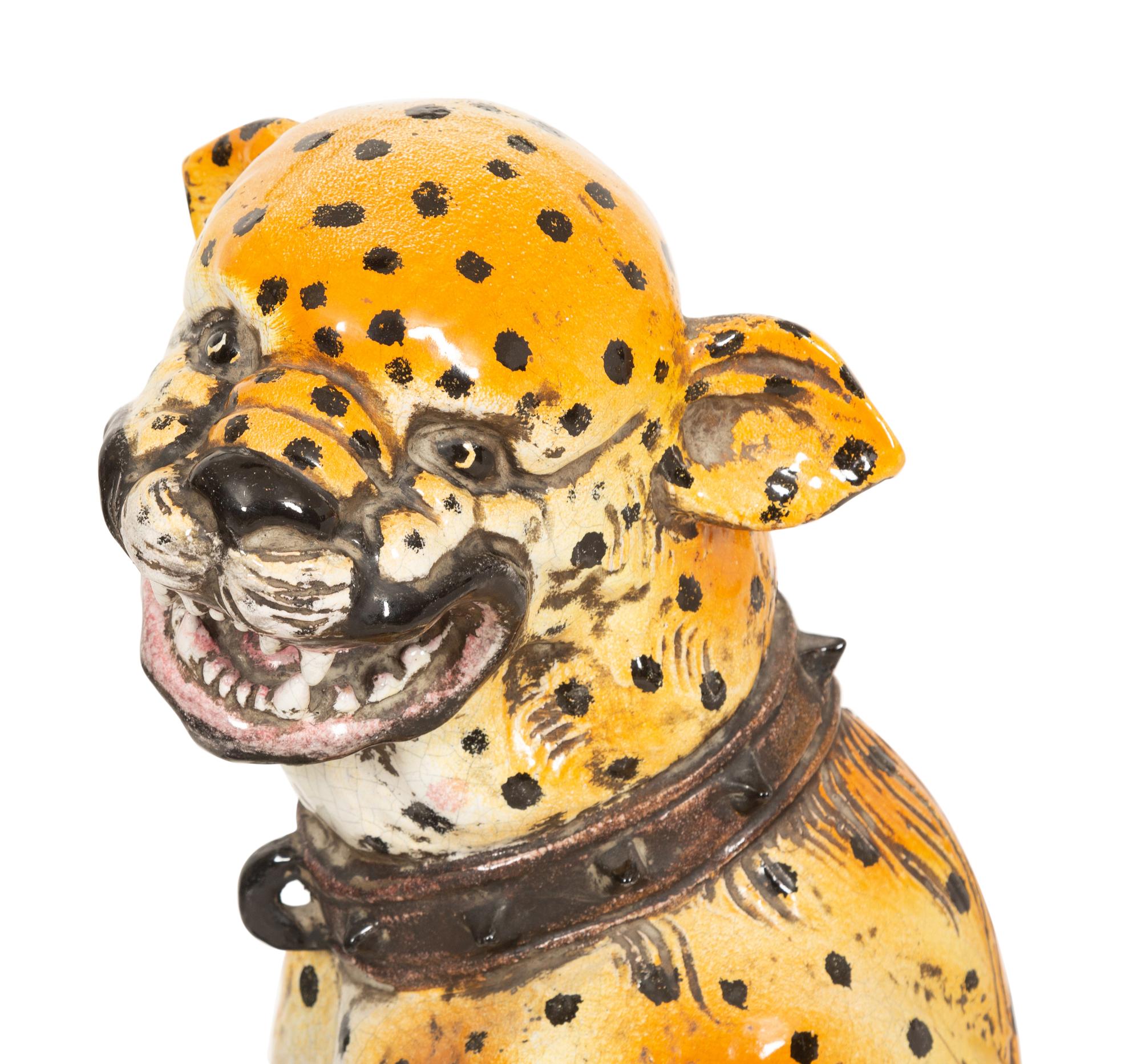 An Italian Glazed Terracotta Seated Leopard