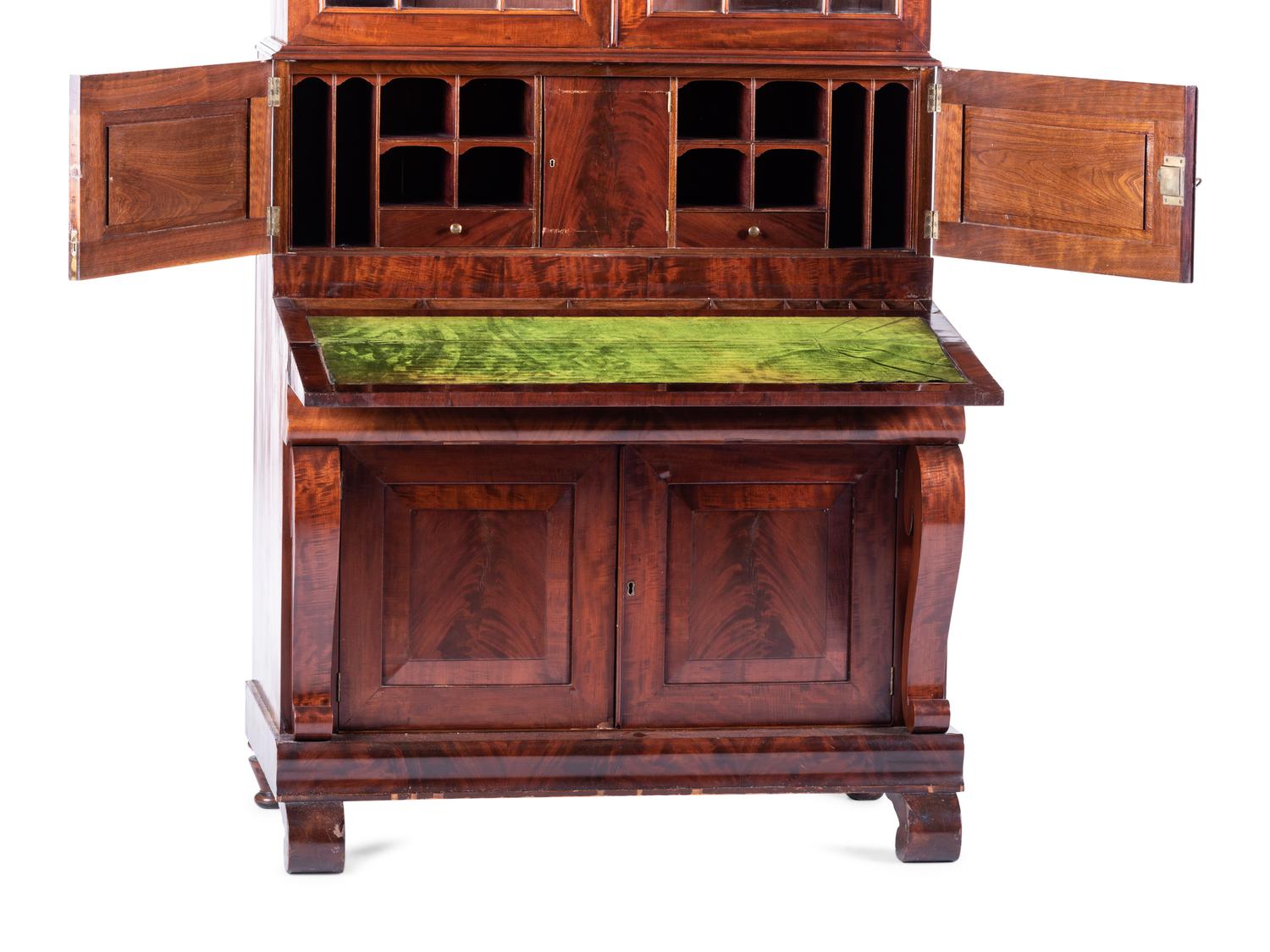 A Classical Figured Mahogany Secretary Bookcase
