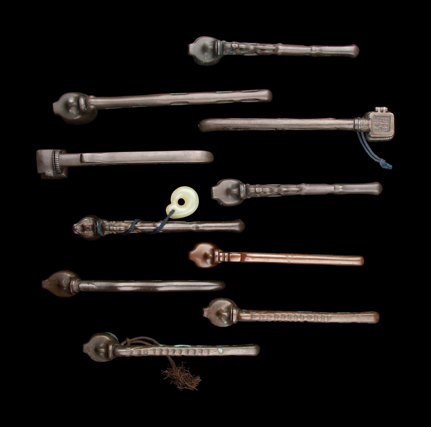 10 Japanese Reticulated Bronze Portable Writing Sets, Yatate