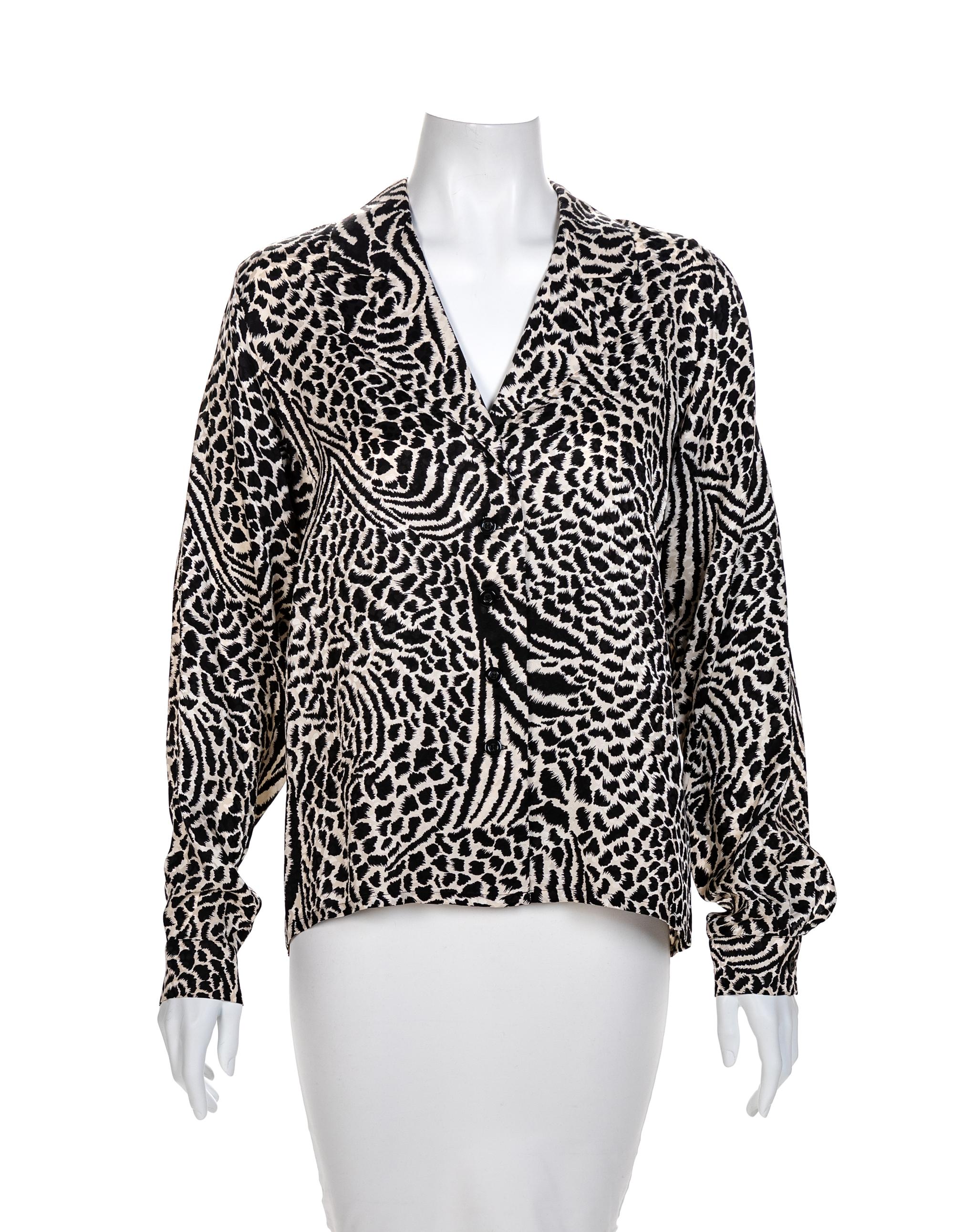 Yves Saint Laurent Encore Animal Print Silk Blouse, 1980-90s Size label: 6