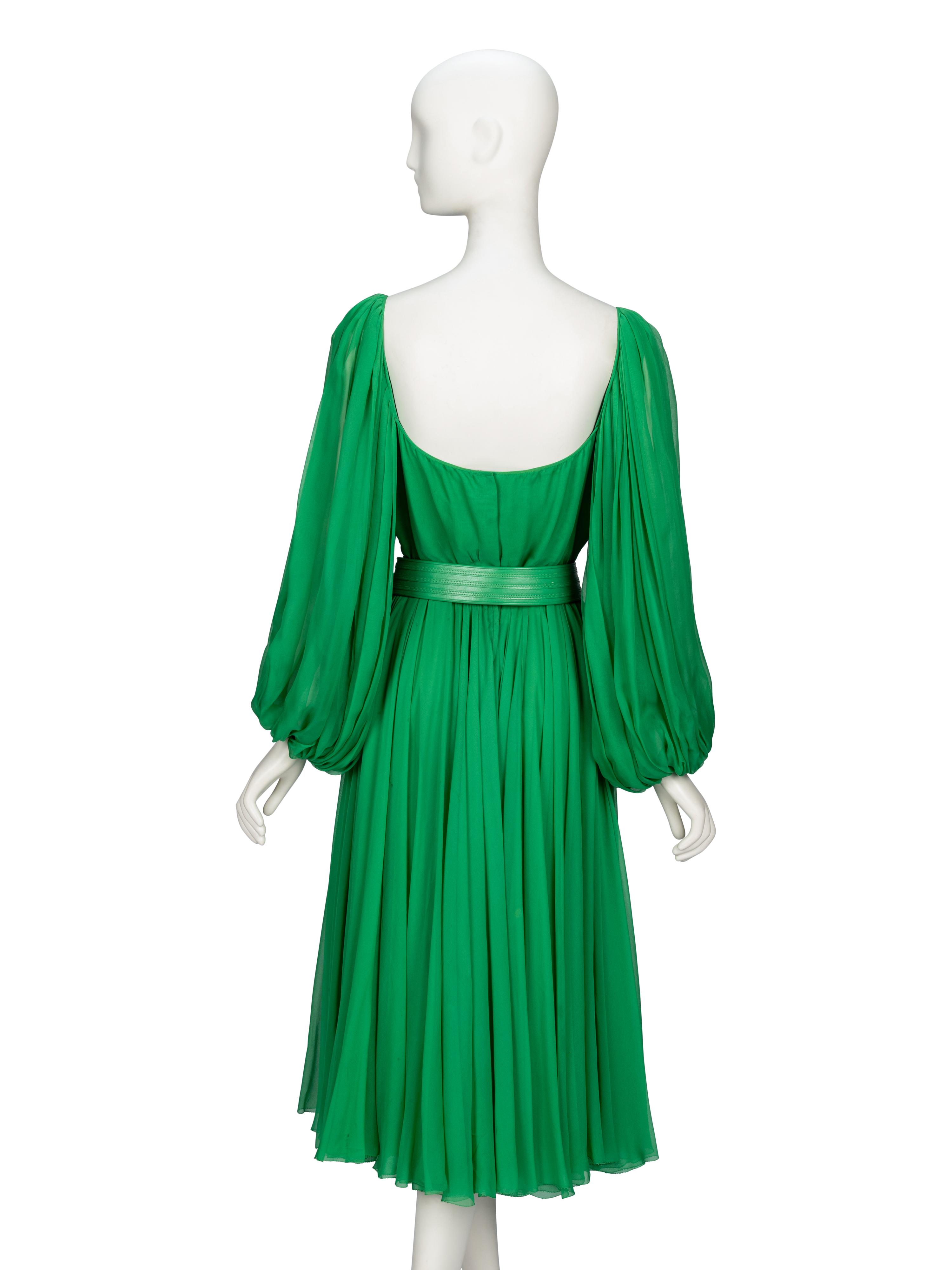 Galanos, Green Chiffon Cocktail Dress