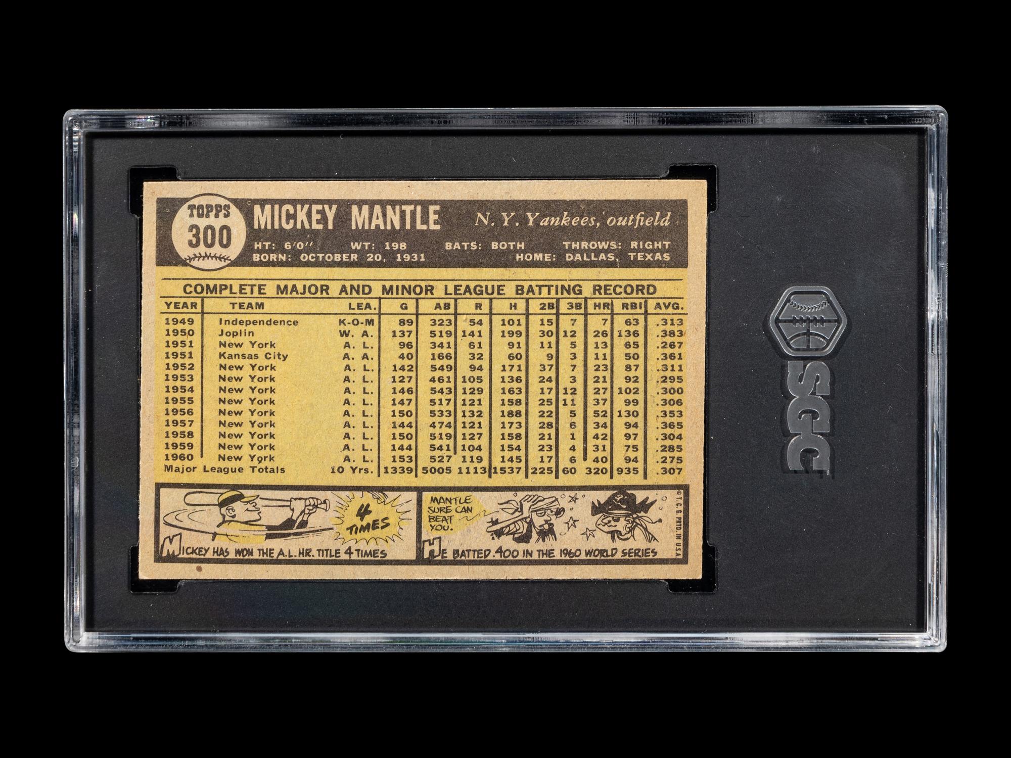 A 1961 Topps Mickey Mantle Baseball Card No. 300 (SGC 4.5 VG/EX+)