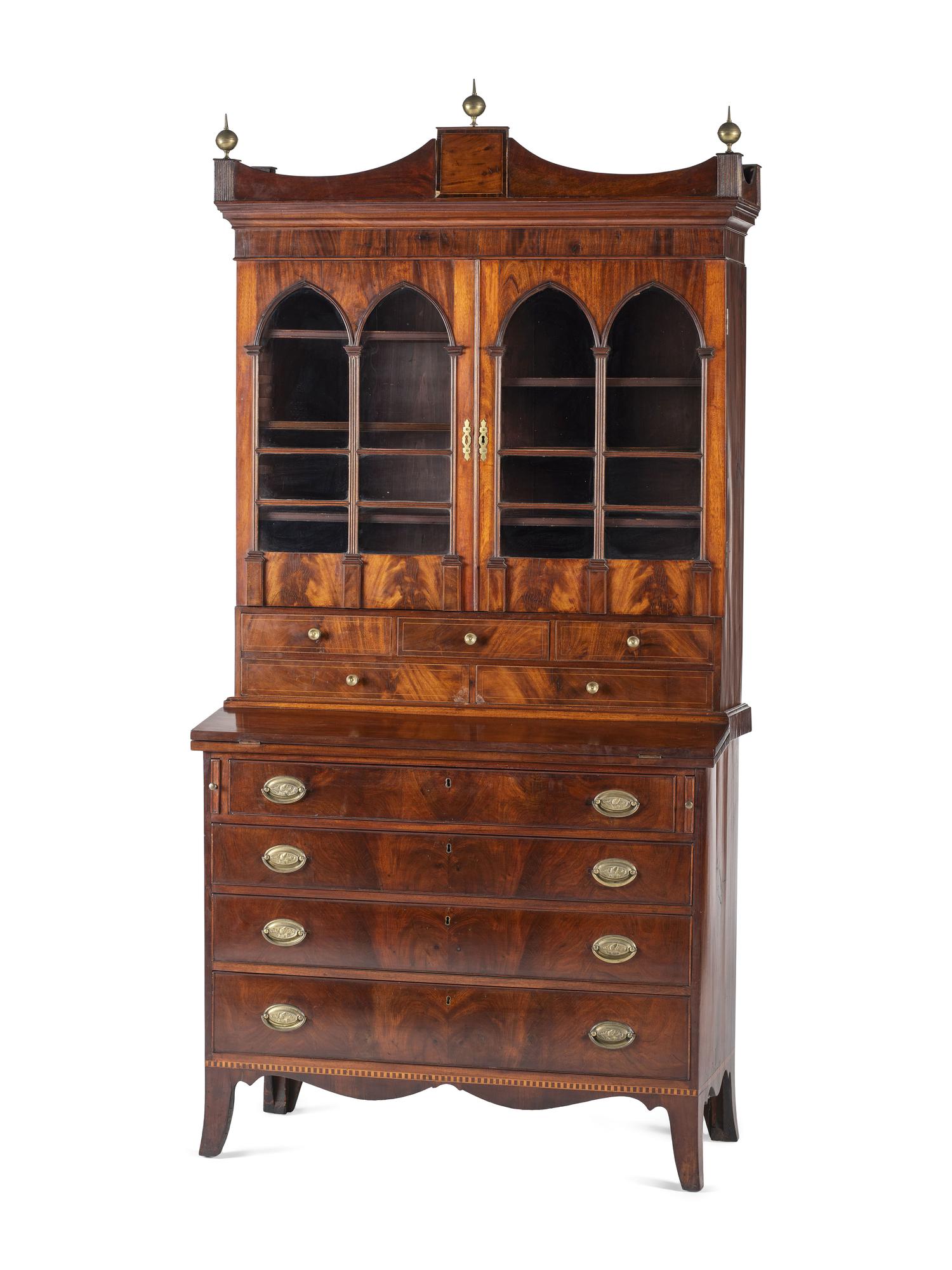 A Federal Inlaid Mahogany Lady's Writing Desk-and-Bookcase