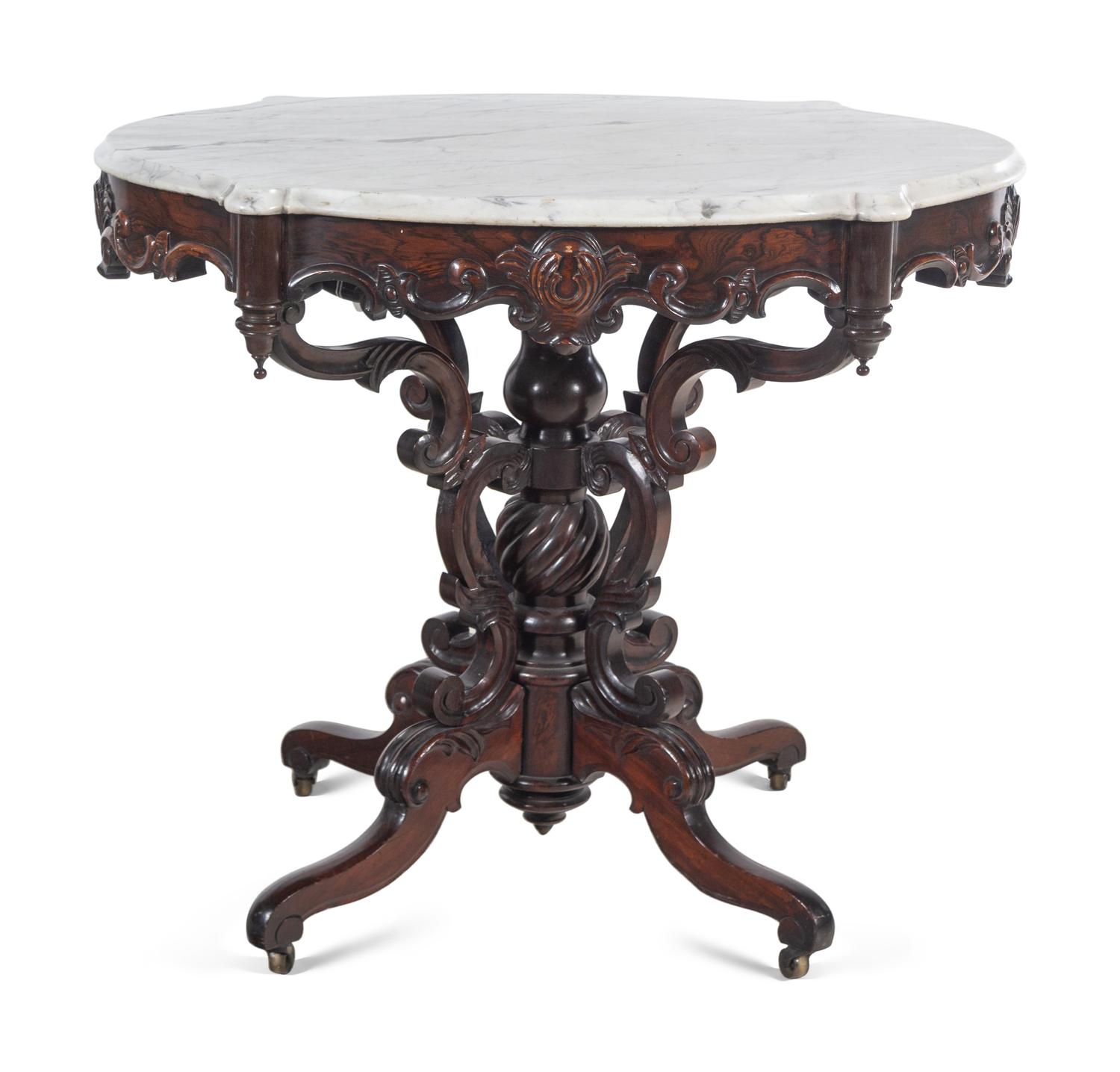 A Victorian Rococo Revival Rosewood Marble-Top Table
