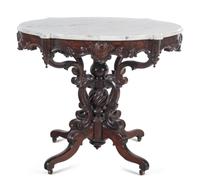 A Victorian Rococo Revival Rosewood Marble-Top Table