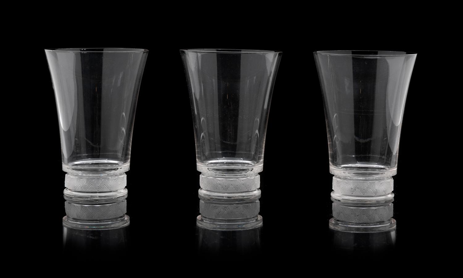 A Set of Ten Lalique Molded Glass Tumblers, Reims Height 4 7/8 inches. — MODEL 6786, CIRCA 1942