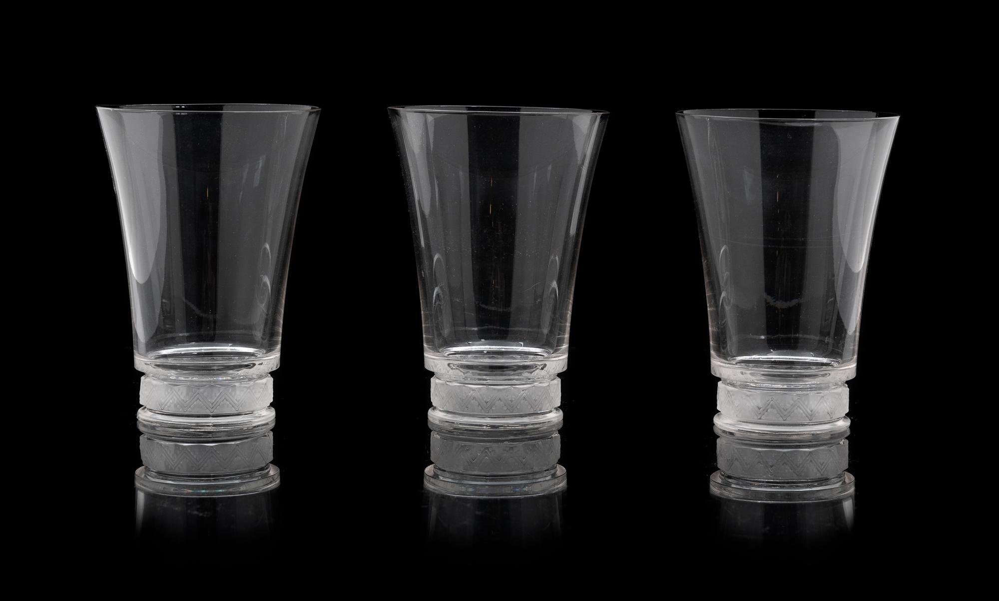 A Set of Ten Lalique Molded Glass Tumblers, Reims Height 4 7/8 inches. — MODEL 6786, CIRCA 1942