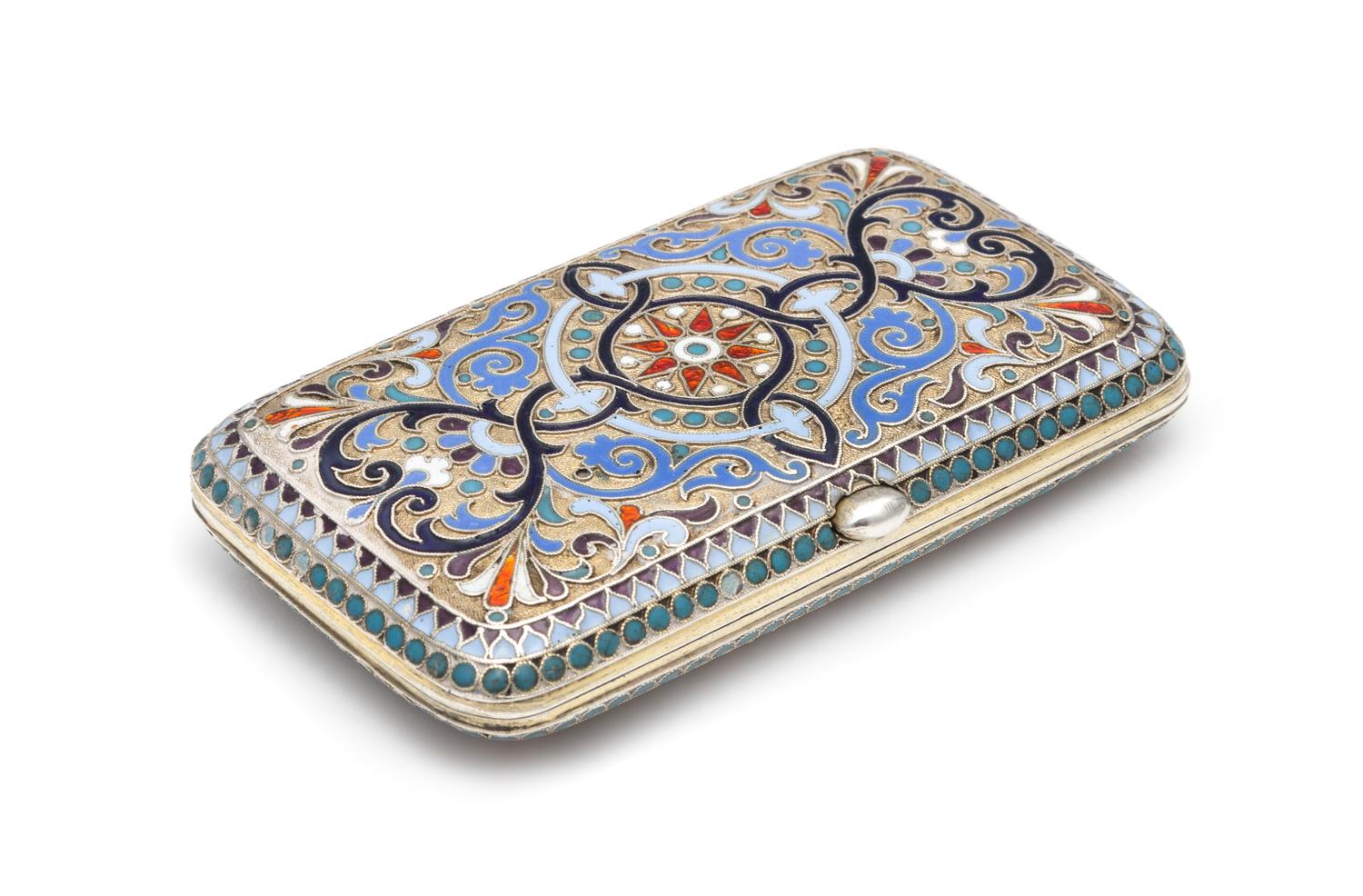 A Russian Silver-Gilt and Enameled Cigarette Case, Mark of Gustav Klingert, Moscow, Late 19th/Early 20th Century, the case with polychr