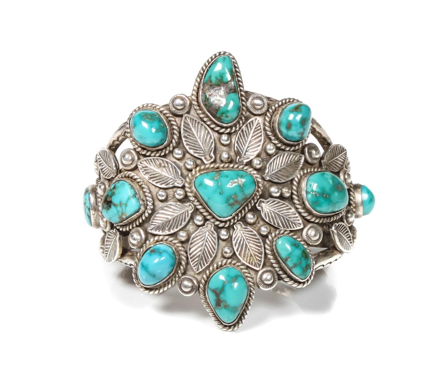 Southwestern Silver and Fox Turquoise Bracelet Length 5 3/8 x opening 1 x width 2 inches