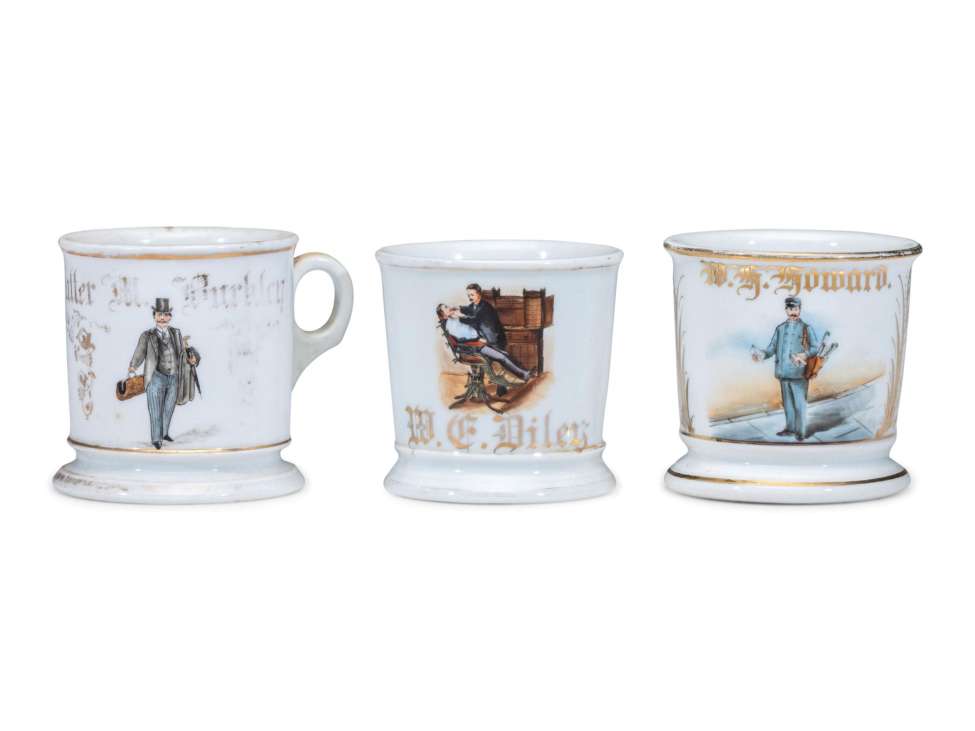 Three Porcelain Occupational Shaving Mugs