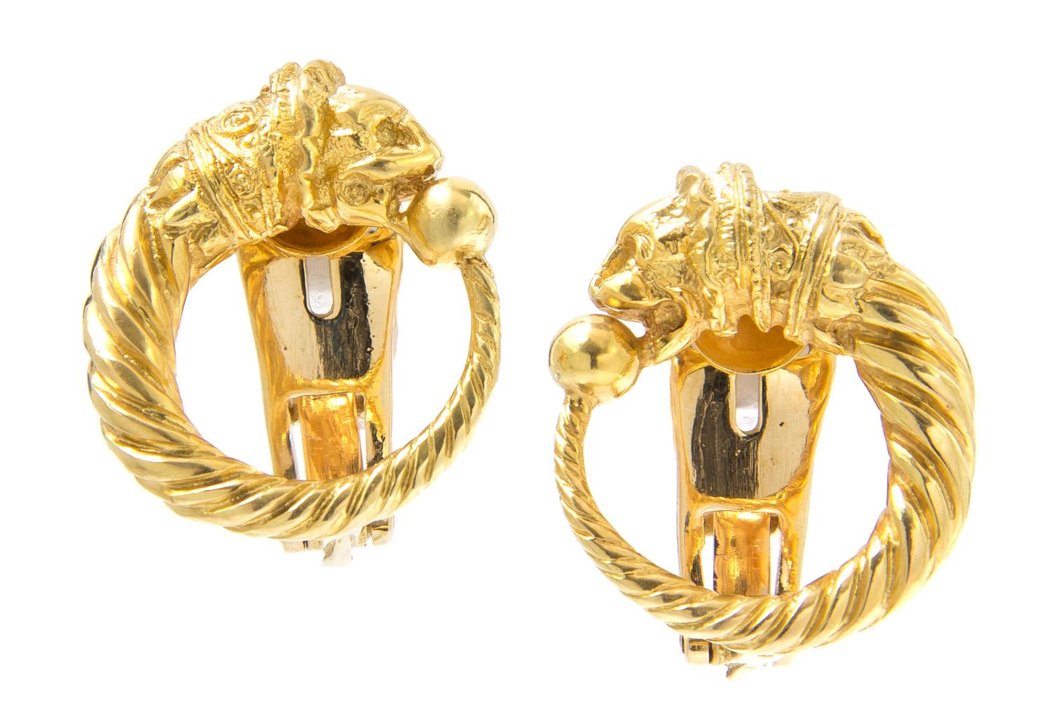 A Pair of 18 Karat Yellow Gold Chimera Hoop Earclips, Ilias Lalaounis, 14.20 dwts.