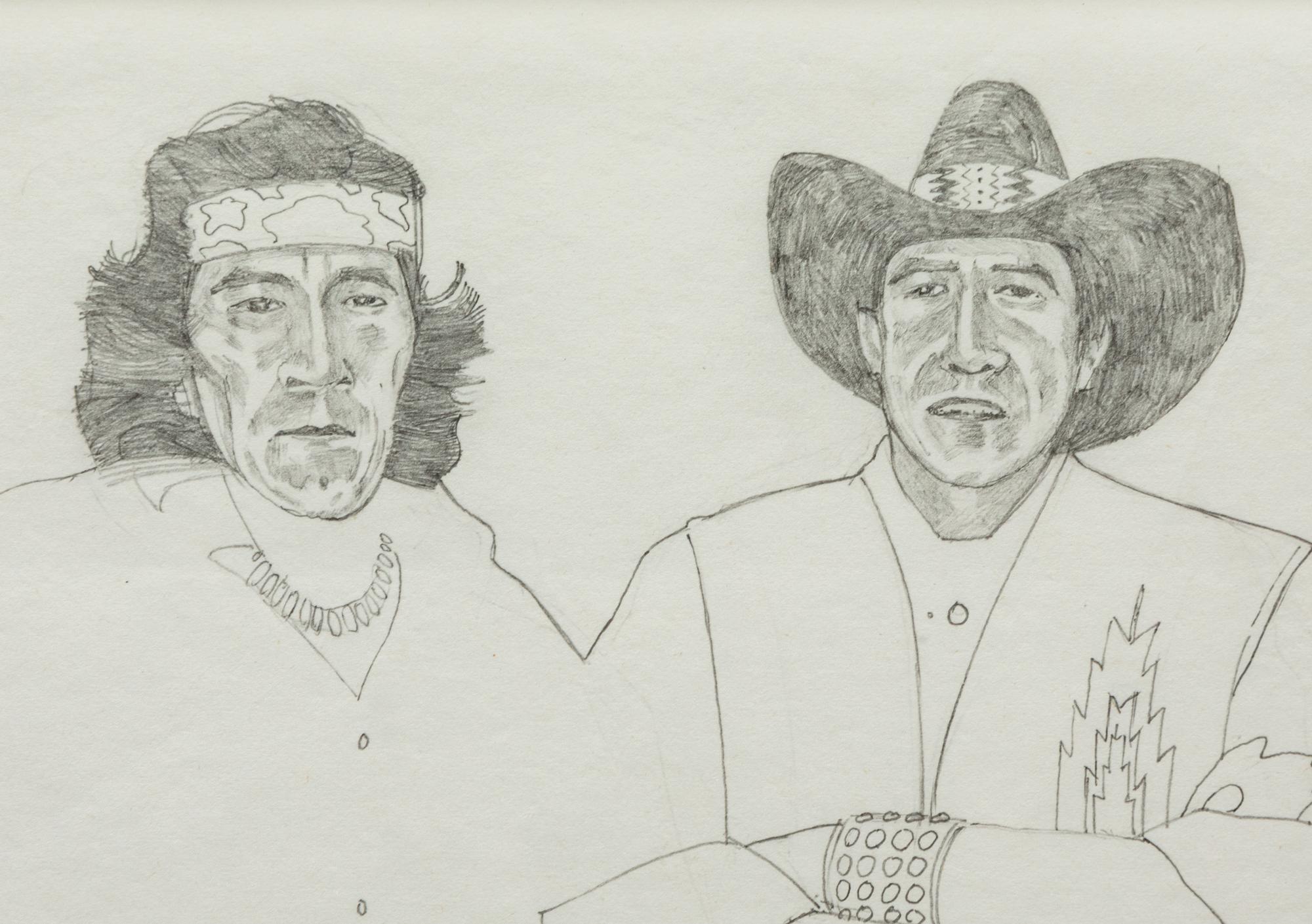 Two Works: Two Figures and Indian with Headband, together with a letter from the artist