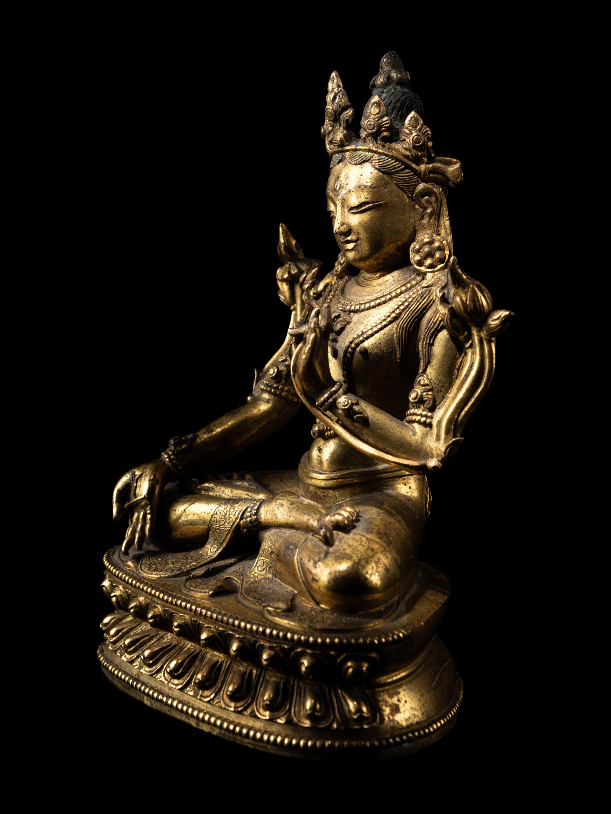 A Sino-Tibetan Gilt Bronze Figure of Tara