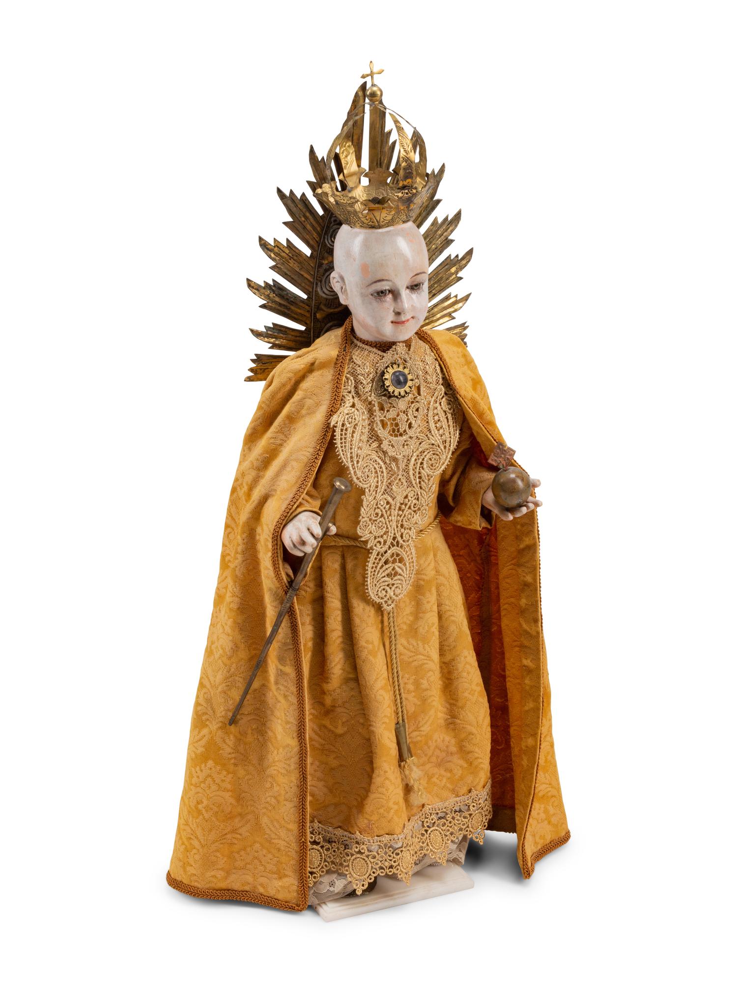 A Spanish Silver-Mounted Figure of a Saint
