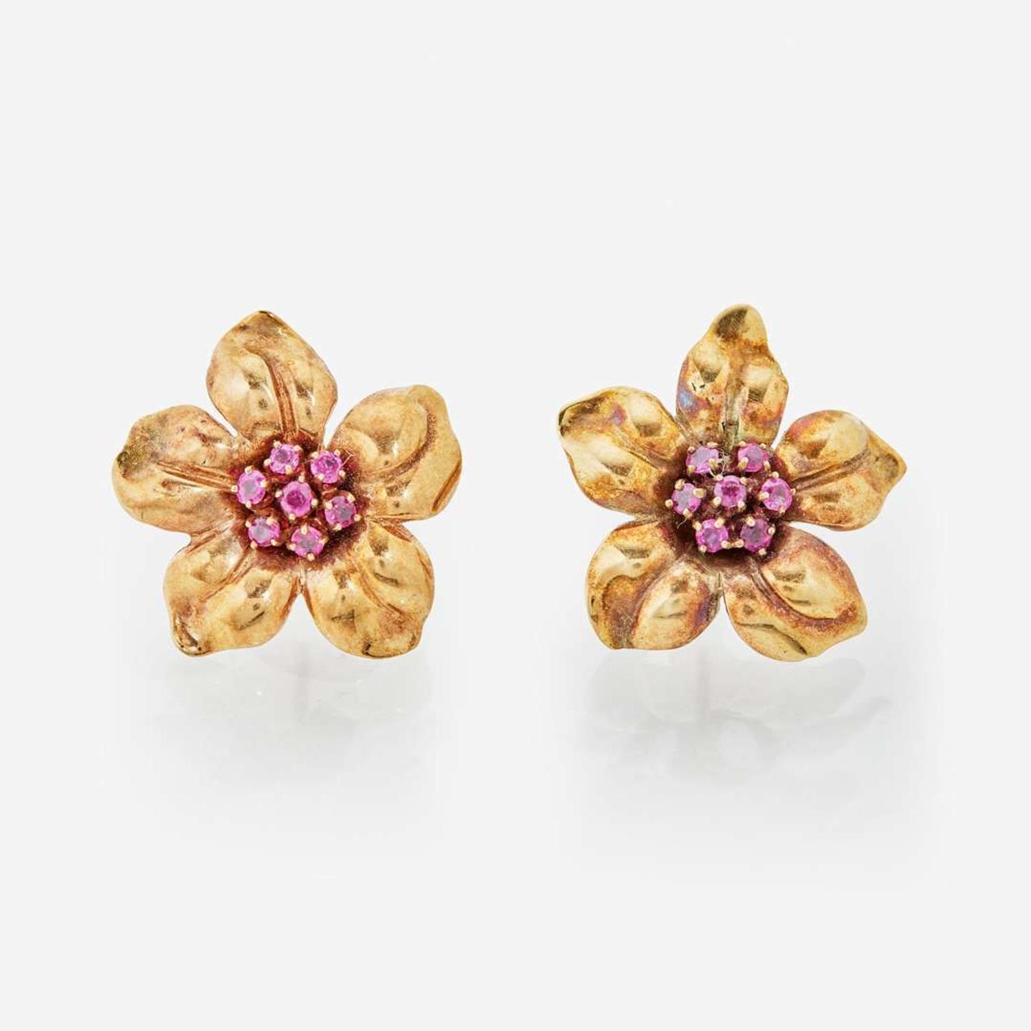 A Collection of 14K Ruby Earrings and Pendant