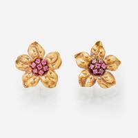 A Collection of 14K Ruby Earrings and Pendant