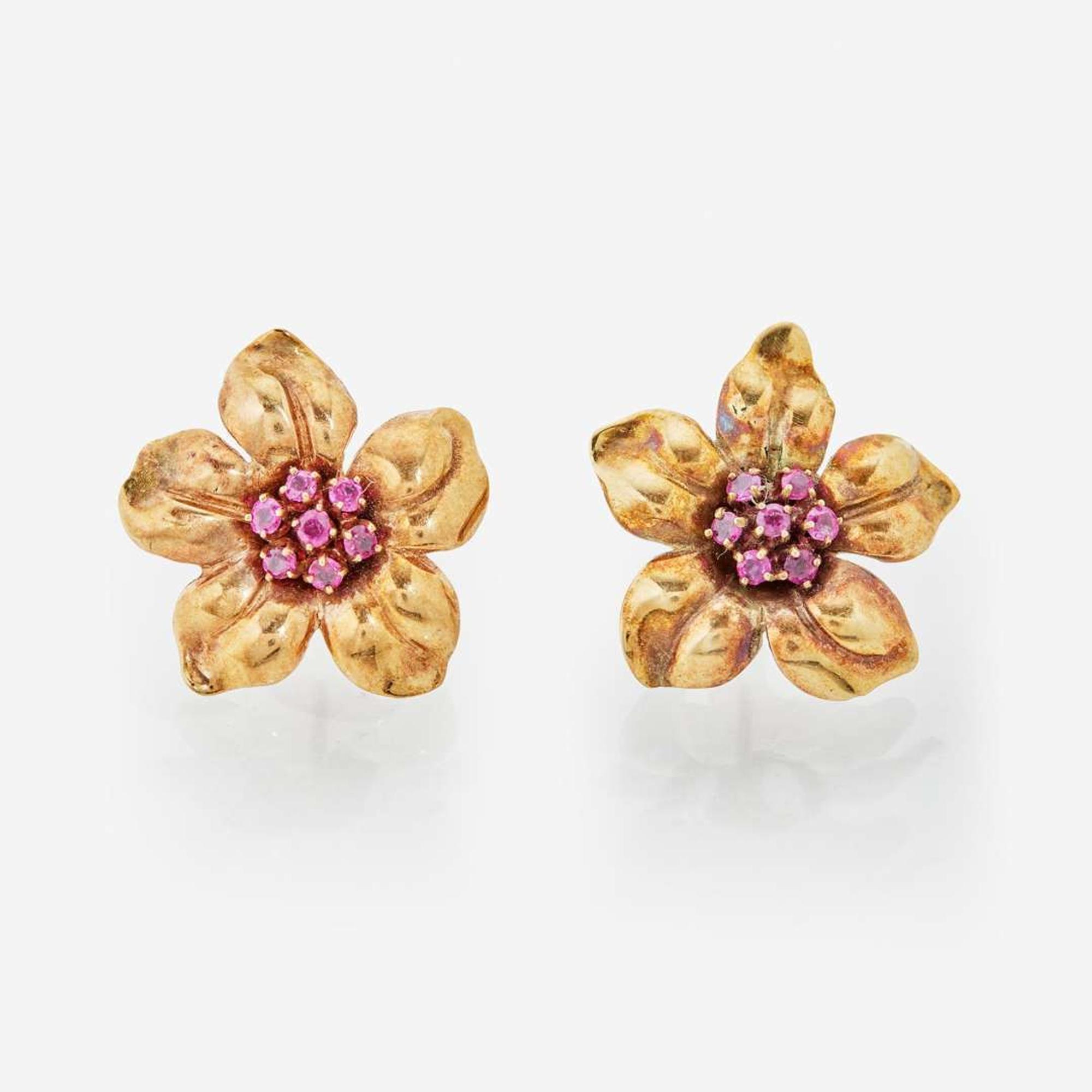 A Collection of 14K Ruby Earrings and Pendant