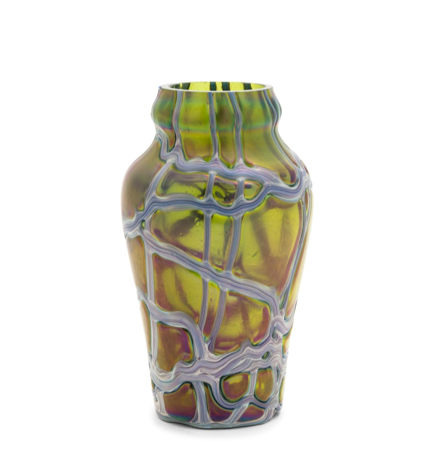 An Austrian Iridescent Glass Vase Height 5 3/8 inches.