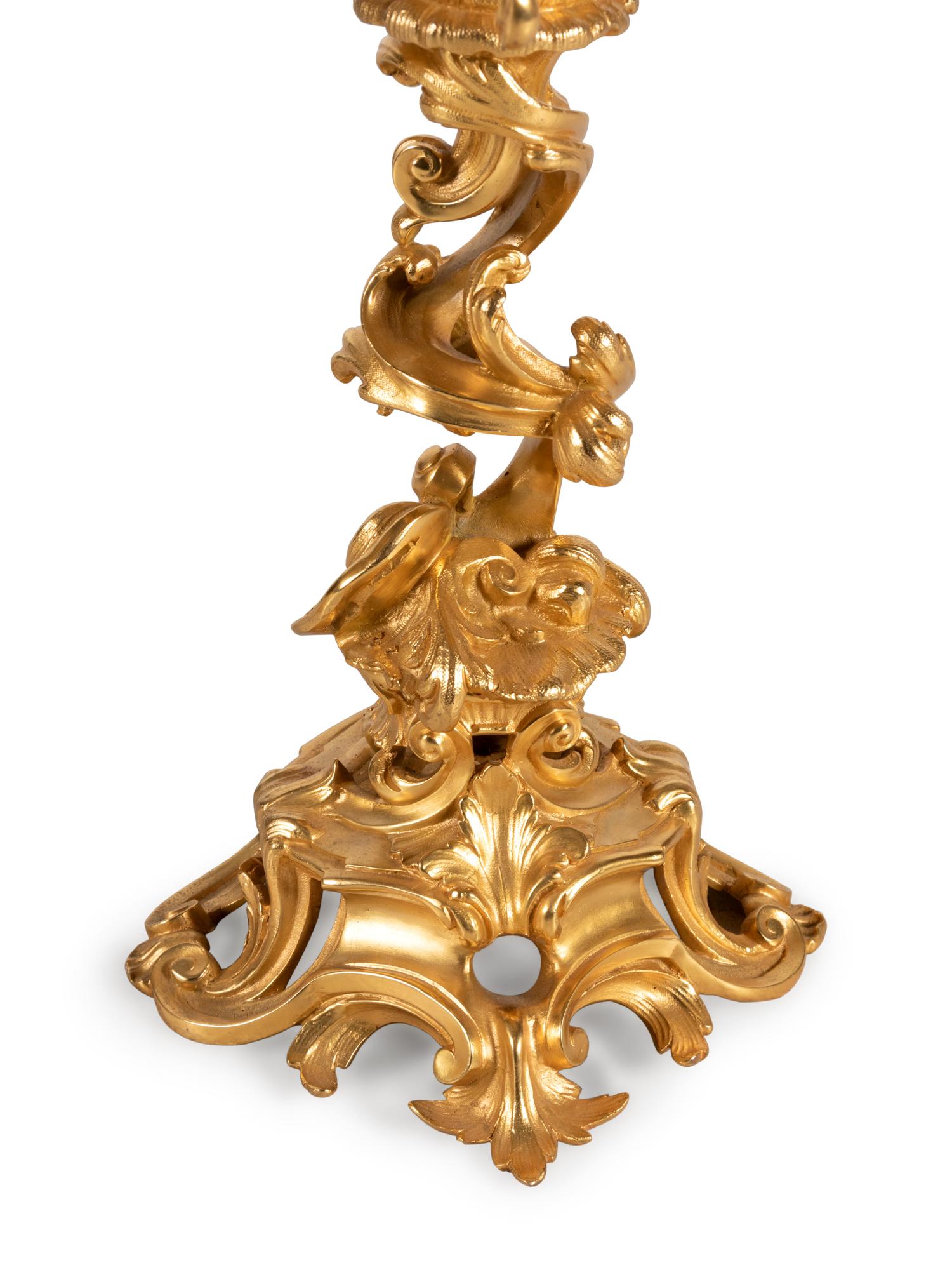 A Pair of Louis XV Style Gilt Bronze Six-Light Candelabra