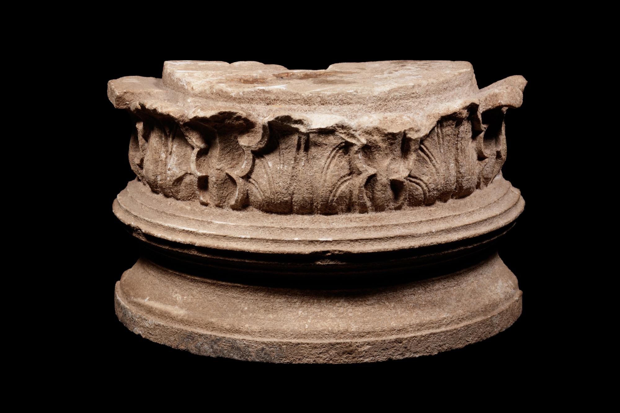 A Tarantine Limestone Column Capital and Base Pilaster