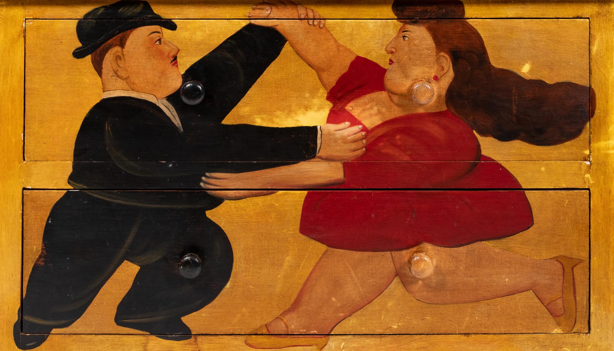 A Pair of Chests Painted After Fernando Botero