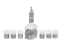A Continental Silver Mounted Etched Glass Drink Service