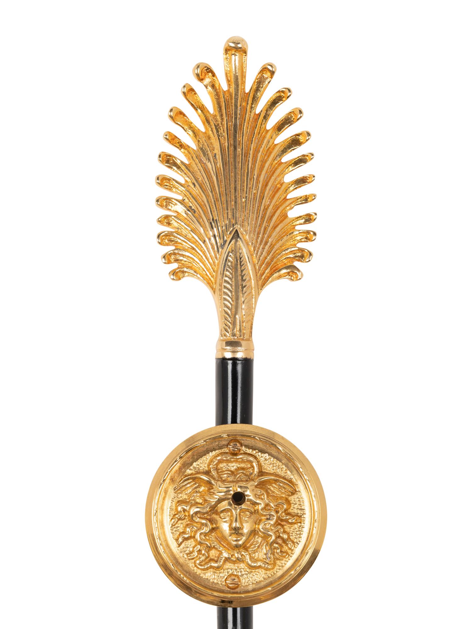A Pair of Empire Style Gilt and Enameled Metal Two-Light Sconces
