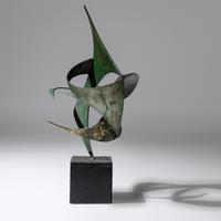 Cradle torch cut, acid etched verde sculpture