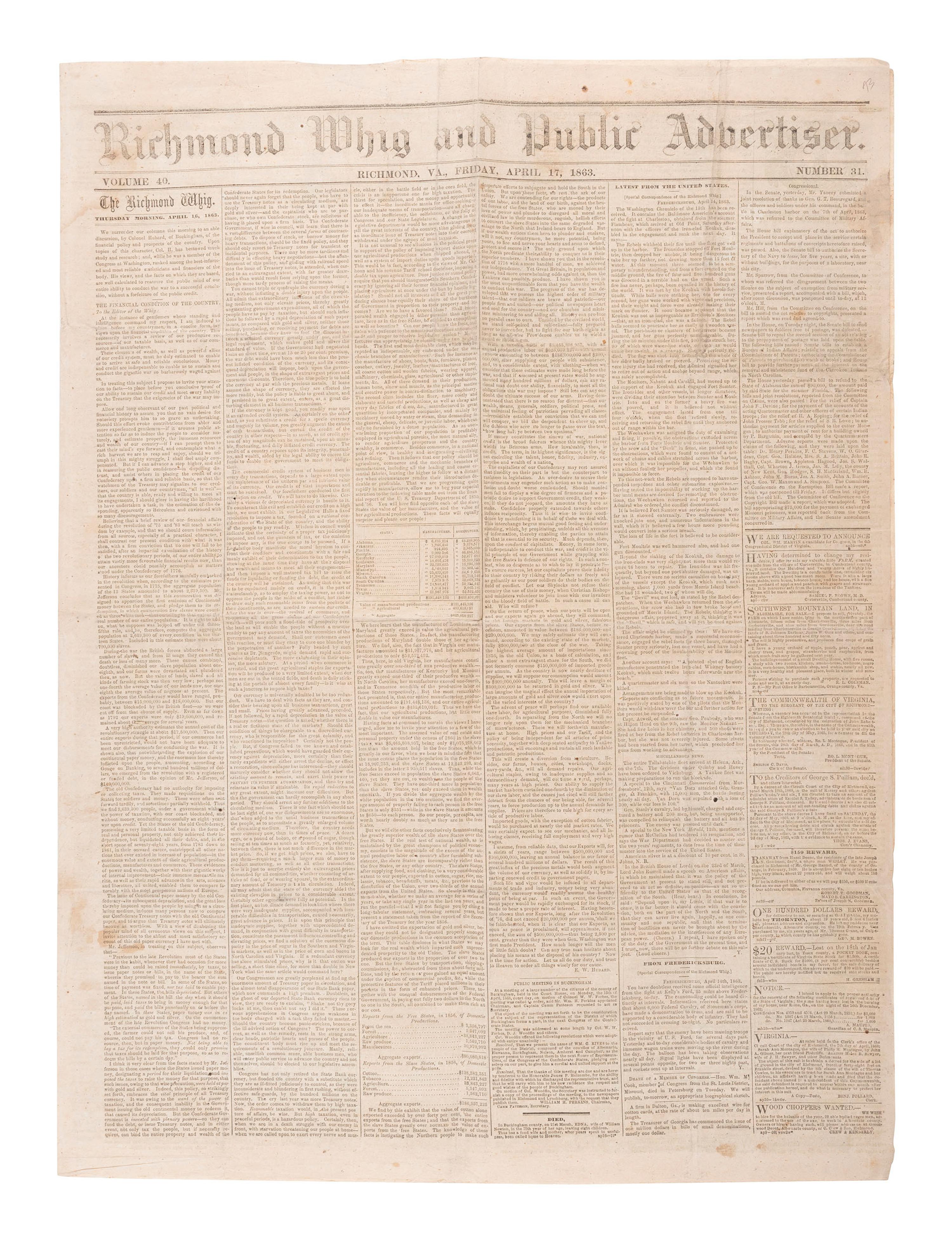 [CIVIL WAR]. 75+ Southern and Confederate newspapers reporting on the war and politics of the era.
