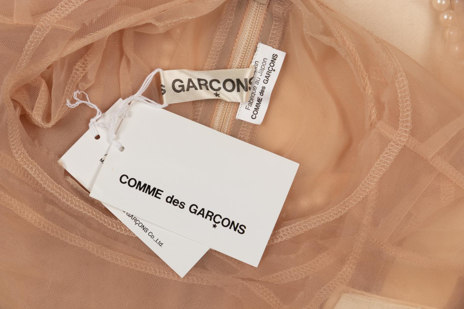 Comme des Garçons Nude Net and White Cotton with Pearls Evening Dress, Fall 2009
