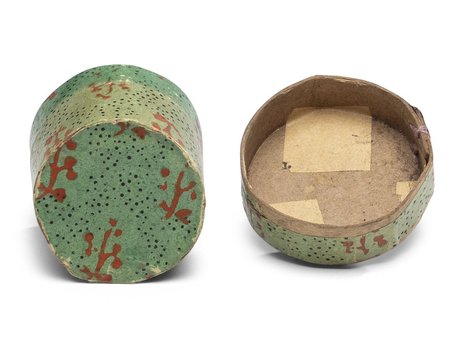 A Miniature Wallpaper Hat Box and Miniature Basket