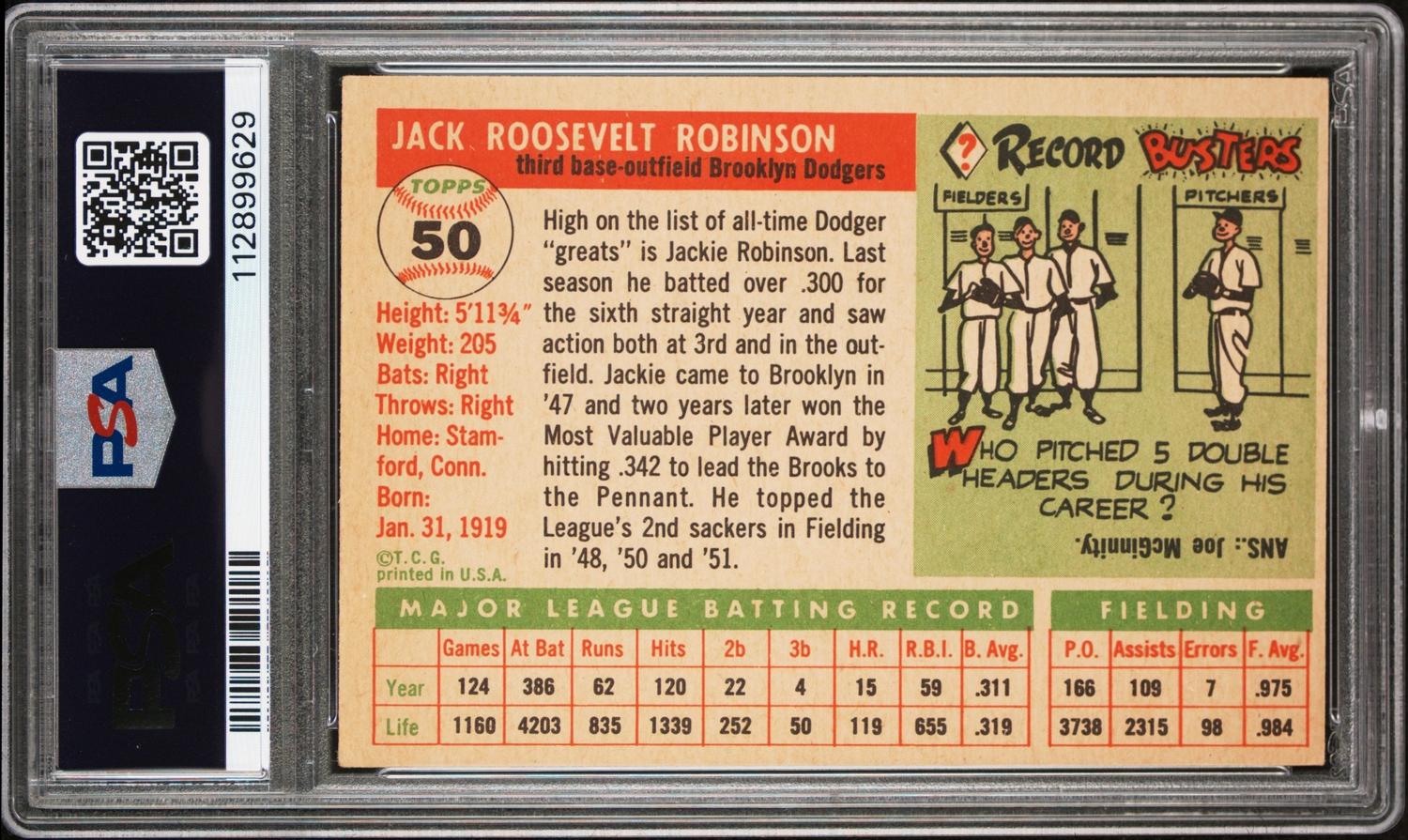 A 1955 Topps Jackie Robinson Baseball Card No. 50 (PSA 4 VG-EX)
