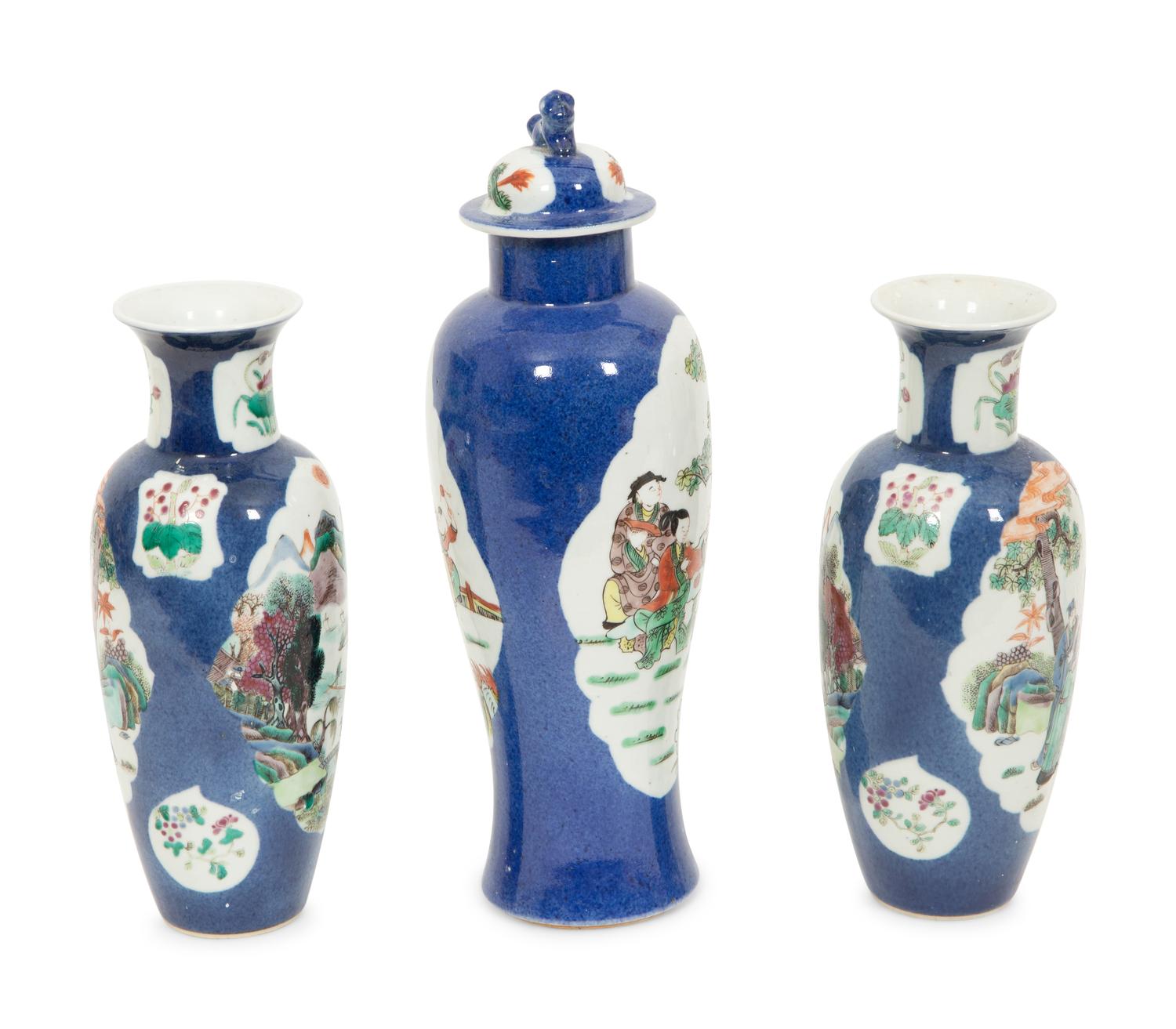 Three Chinese Powder Blue Glazed Porcelain Articles
