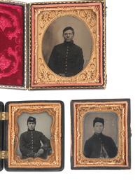 [CIVIL WAR]. 5 cased images of soldiers wearing frock coats, incl. possible New Hampshire private.
