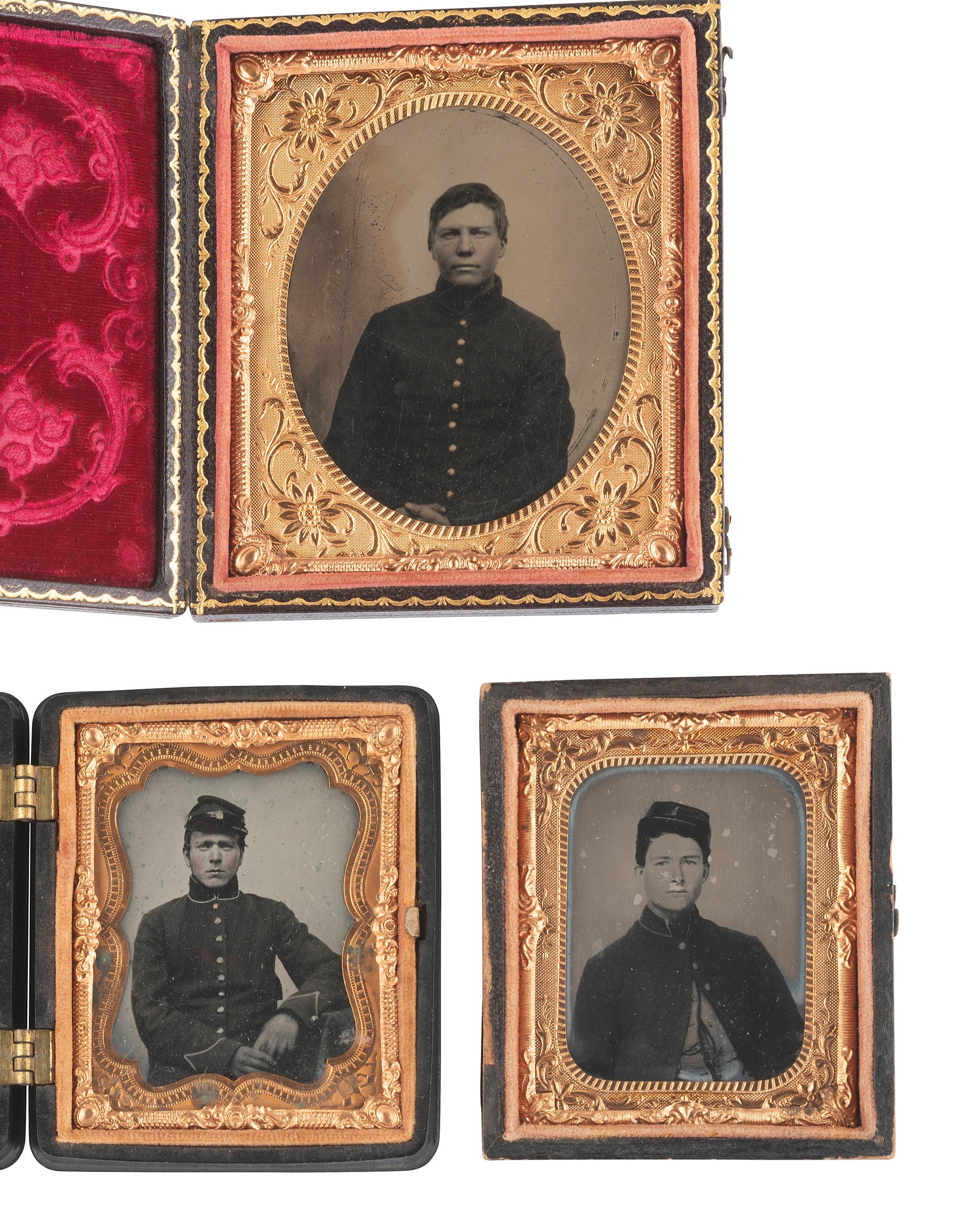 [CIVIL WAR]. 5 cased images of soldiers wearing frock coats, incl. possible New Hampshire private.
