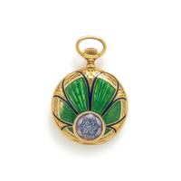 SPAULDING & CO., ANTIQUE, YELLOW GOLD AND ENAMEL PENDANT WATCH AND CHAIN