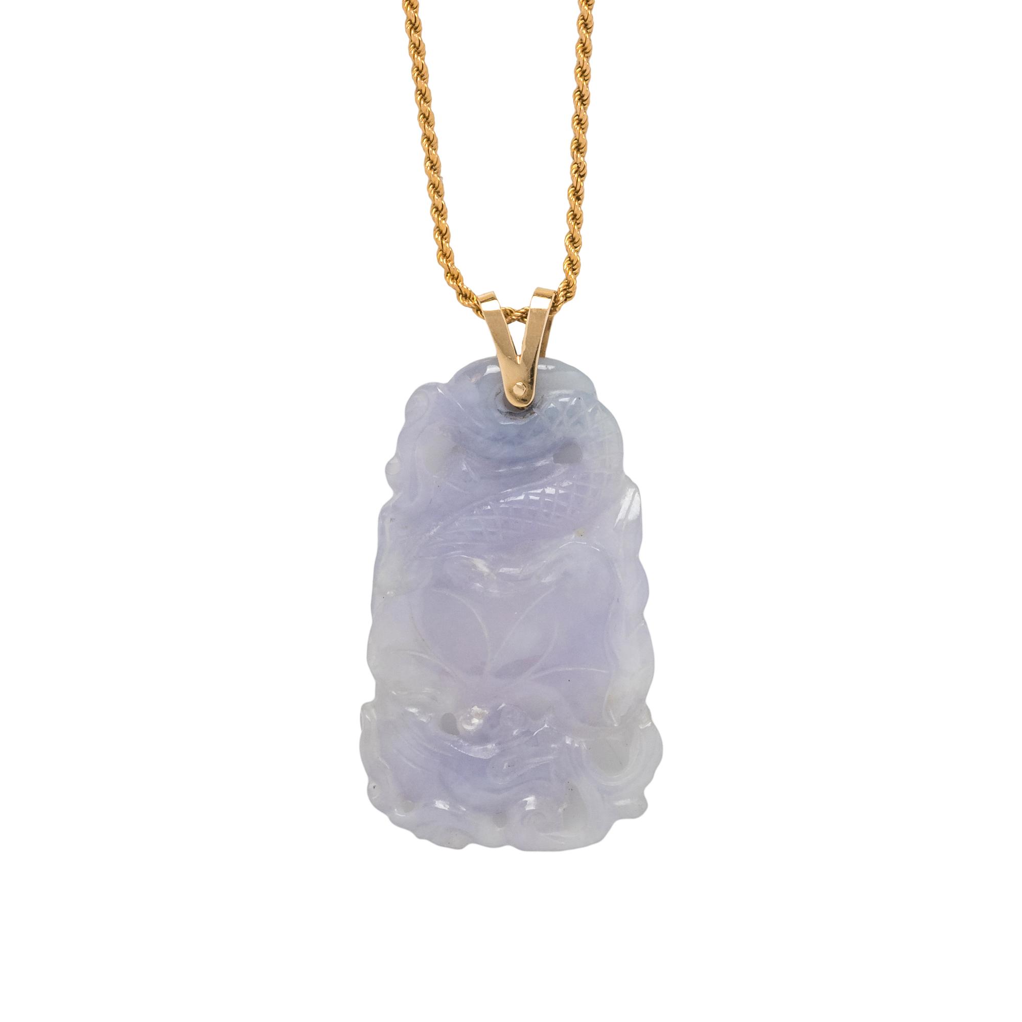 YELLOW GOLD AND LAVENDER JADE PENDANT/NECKLACE