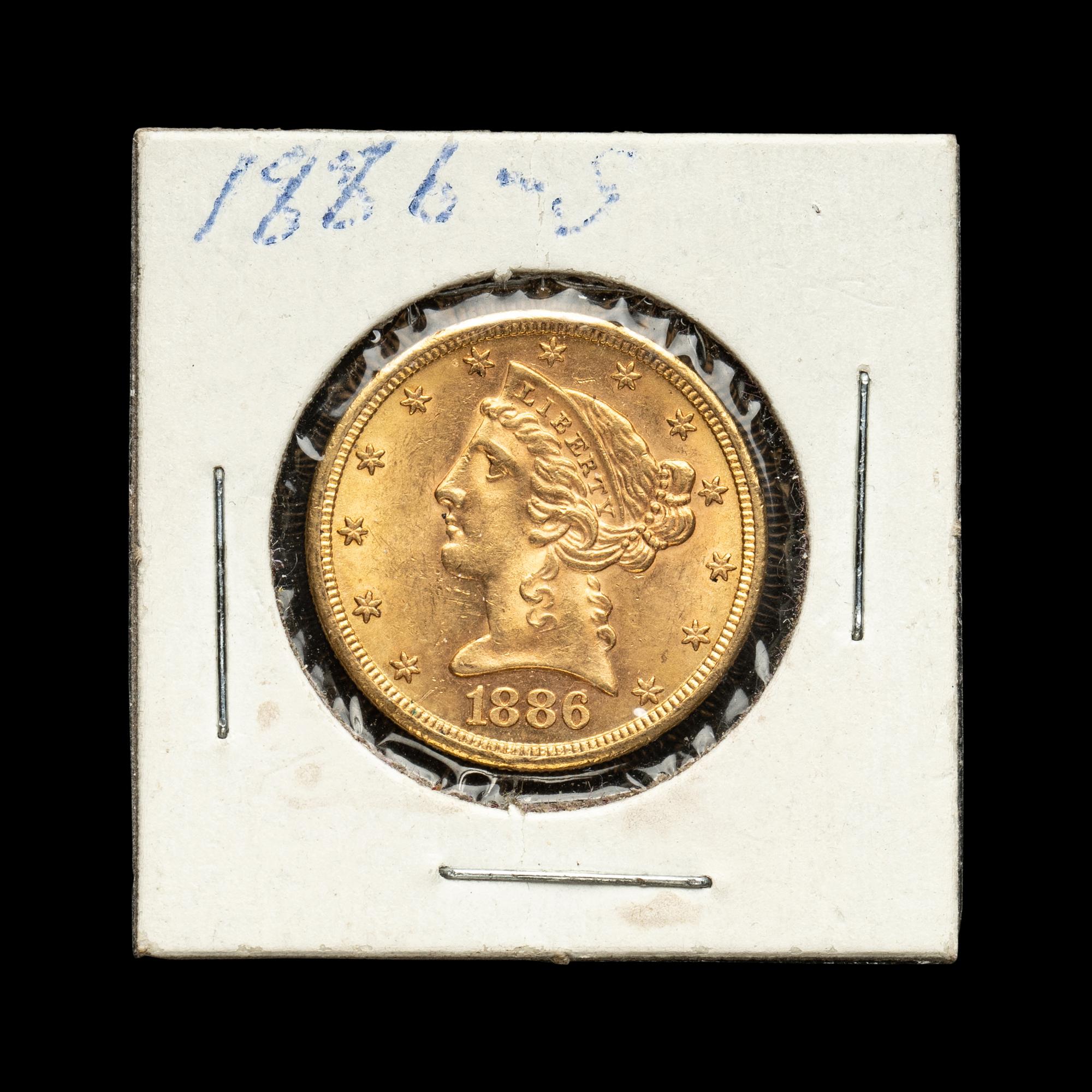 An 1886-S Liberty Head $5 Gold Coin