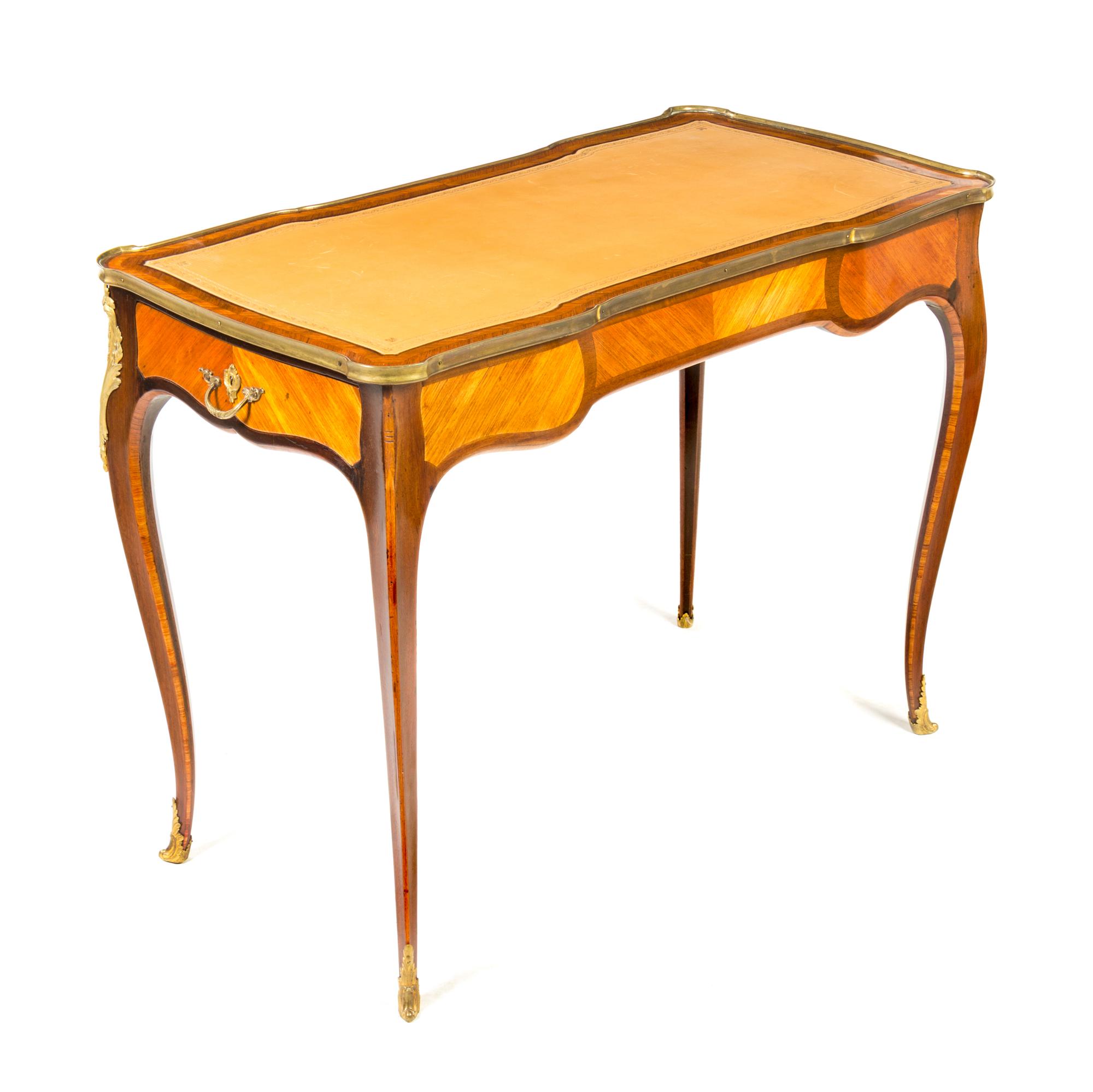 A Louis XV Style Gilt Bronze Mounted Kingwood Bureau Plat Height 29 x width 20 1/4 x depth 38 inches. — LATE 19TH/EARLY 20TH CENTURY