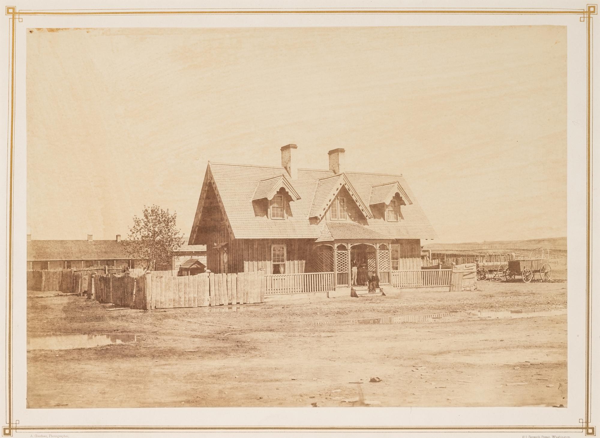 [LATE INDIAN WARS]. GARDNER, Alexander (1821-1882). Imperial albumen photograph. Scenes in the Indian Country [Col. Bullock residence at Fort Laramie].