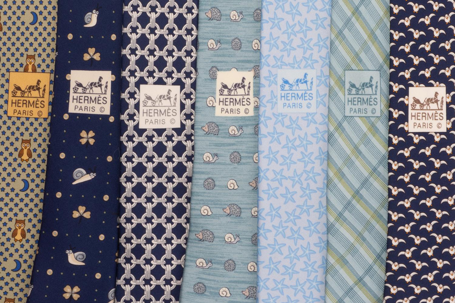 SEVEN HERMÈS SILK NECKTIES