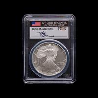 A 1995-W Silver Eagle $1 Proof [PCGS PR69 DCAM; John Mercanti Signed Label ]